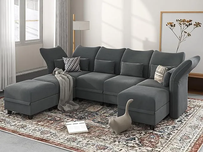 3 Piece Configurable Living Room Set Honbay Fabric: Bluish Gray Polyester Blend