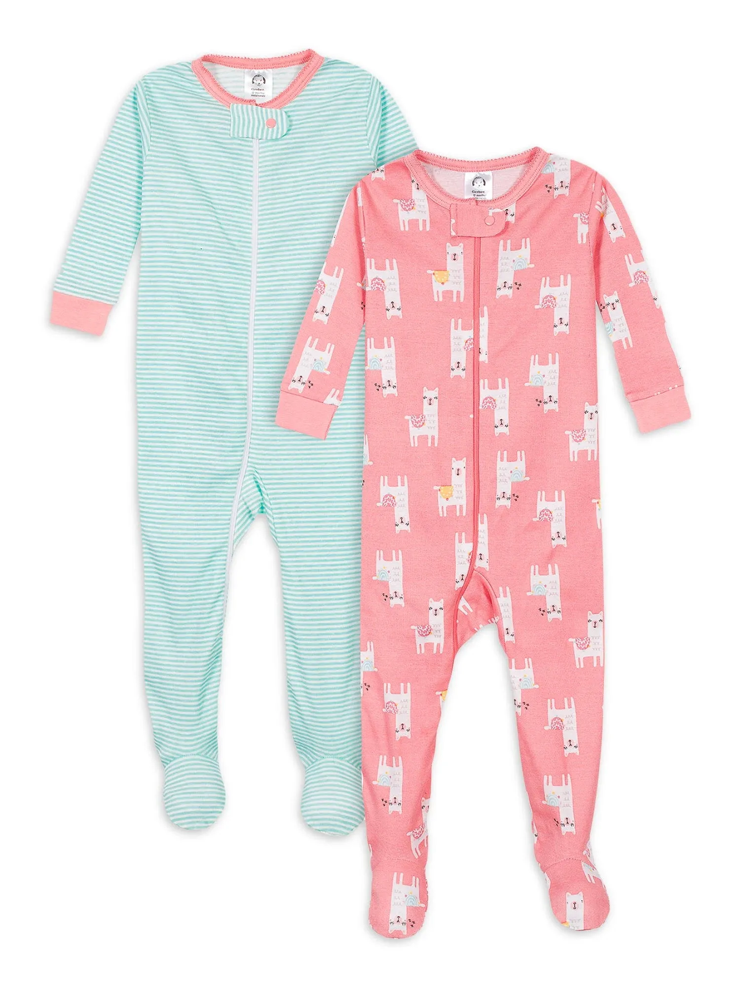 Gerber 2-Pack Baby & Toddler Girls Llama Snug Fit Footed Cotton Pajamas - 4T