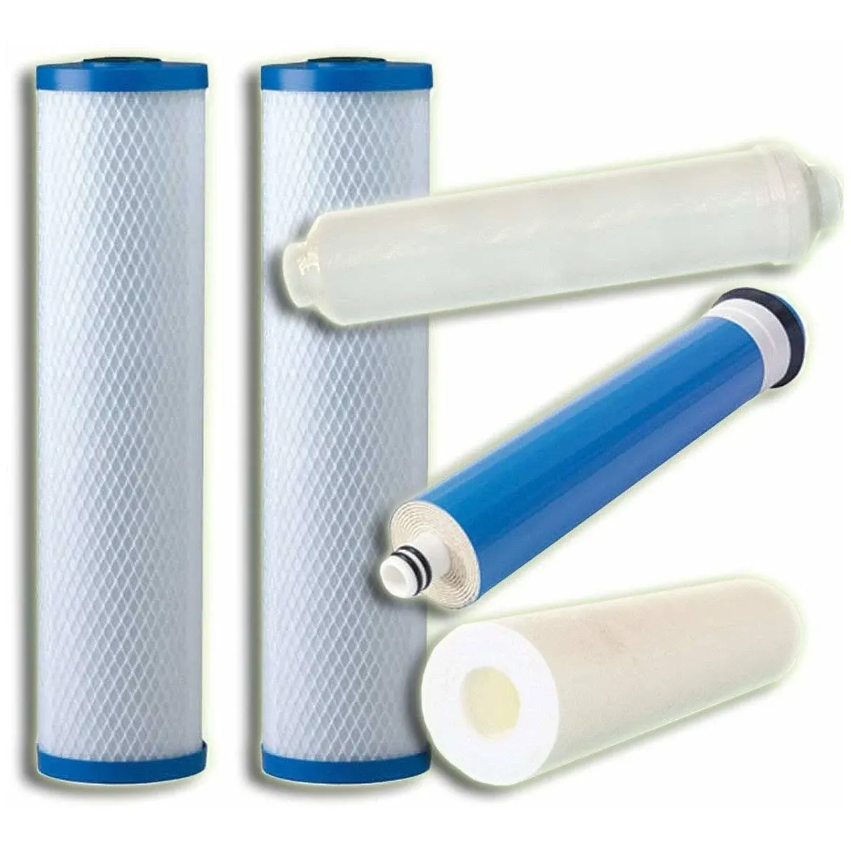 CuZn 5 Stage, 50GPD Reverse Osmosis Replacement Filter Bundle with Membrane (Universal 2.5" x 10" Drop in Style Cartridges)