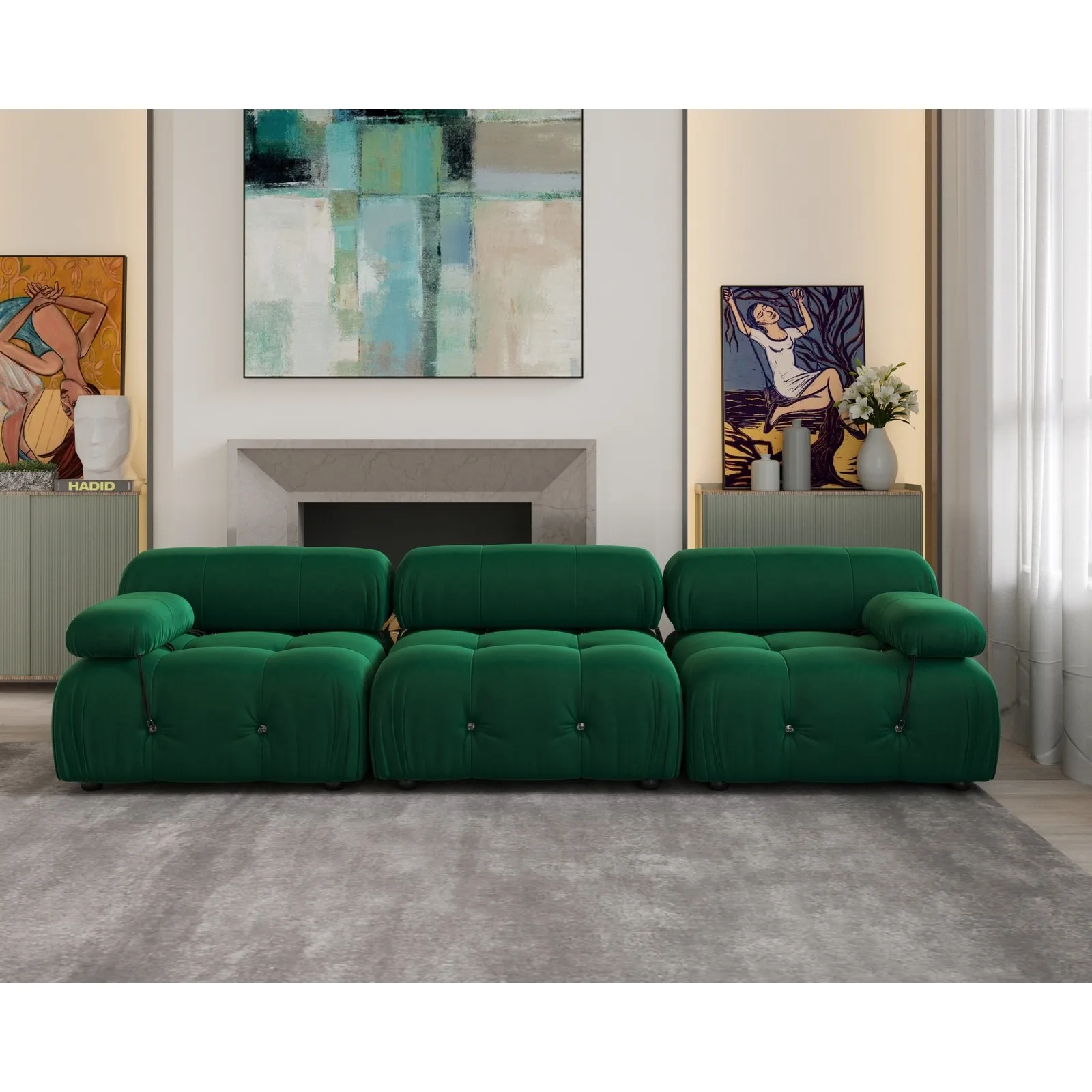 Convertible Modular Sectional Sofa, Modern Velvet Sofa 3-Seater Couch for Living Room, Apartment