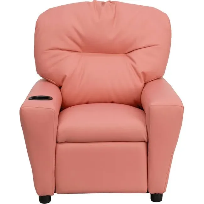 Flash Furniture Contemporary Kids Recliner with Cup Holder-Pink Vinyl