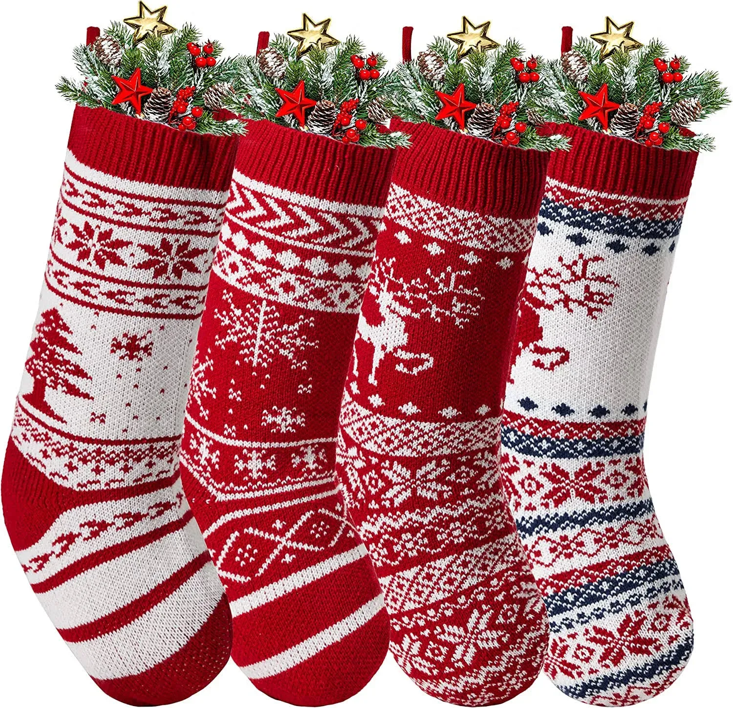 JOYIN 18" Knit Christmas Stockings with Reindeer