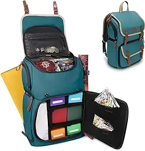 ENHANCE Designer Edition Trading Card Backpack - MTG Deck Bag with Card Binder Space, TCG Deck Box Storage, Playmat Holder - Compatible with Magic the Gathering, Pokemon, Lorcana (Canvas Look - Green)