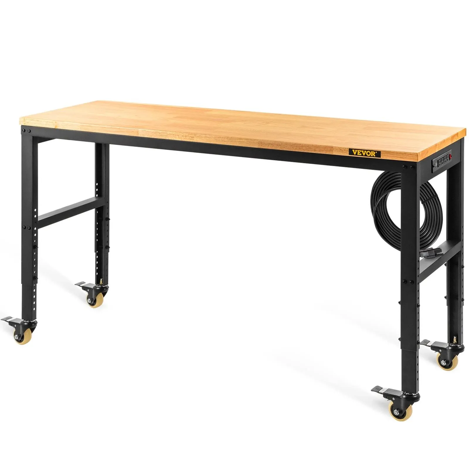 Adjustable Height Workbench 48&#034;x24&#034; w/ 4 Braking Casters &amp; Power Outlets 1600LBS