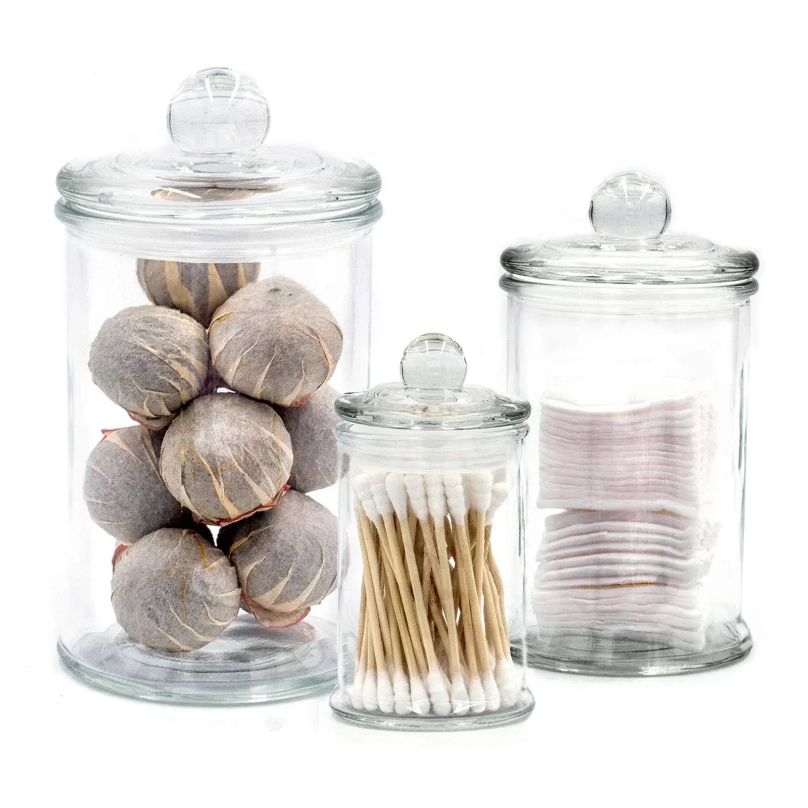 Mini Glass Apothecary Jars, Bathroom Storage Organizer Canisters for Cotton Swab