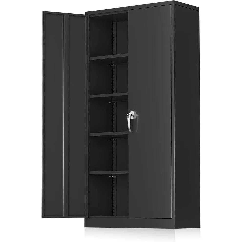 71 inch Metal Garage Storage Cabinet with Locking Doors and Adjustable Shelves Black