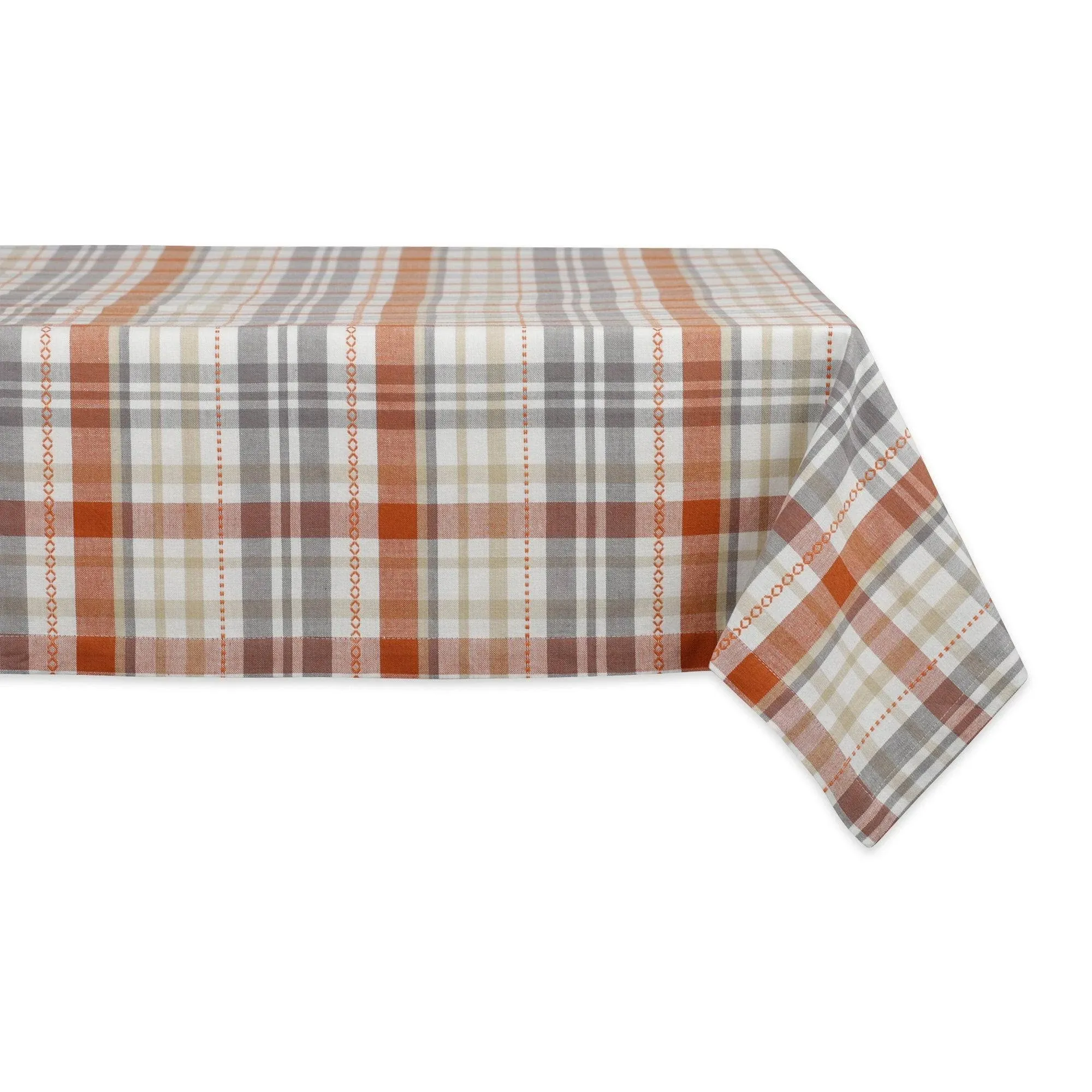 DII Autumn Afternoon Farmhouse Kitchen Thanksgiving & Fall Décor for Home, Tablecloth, 60x120, Pumpkin Plaid, Orange & Grey