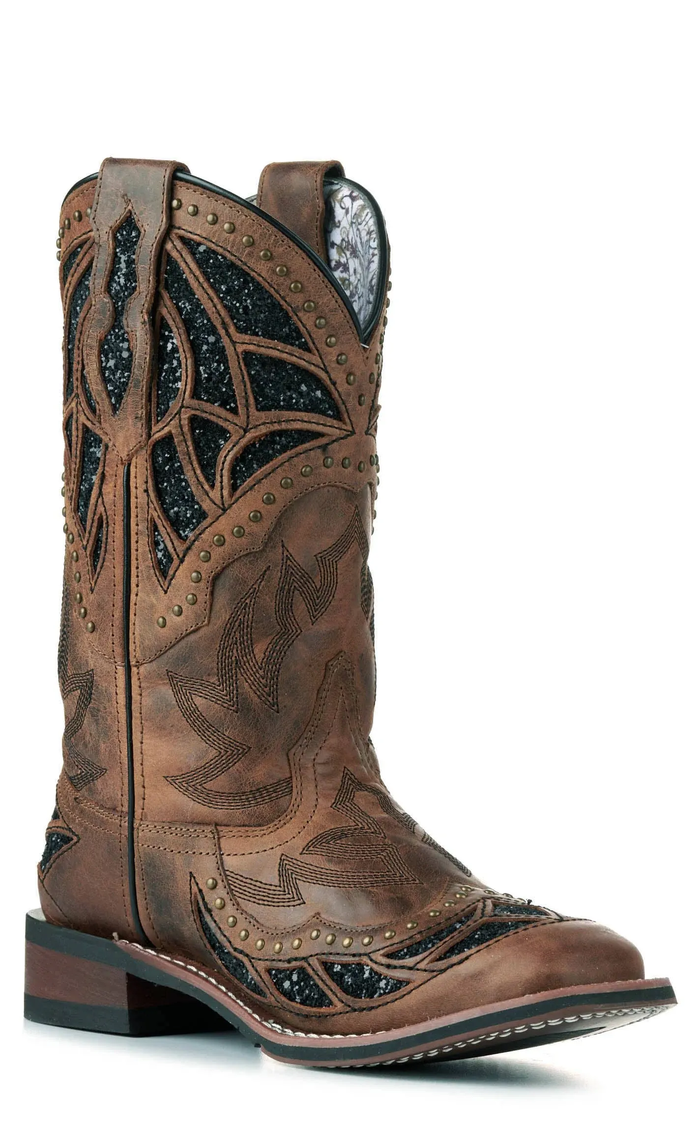 Laredo Ladies Eternity Brown Glitter & Studded Square Toe Boots 5866