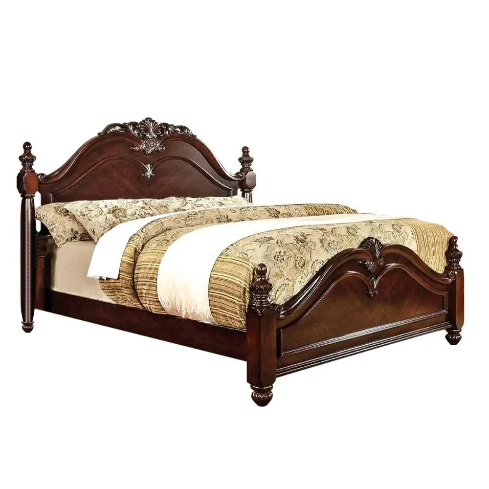 simple relax Wooden Low Post Panel Bed, Queen Size, Cherry