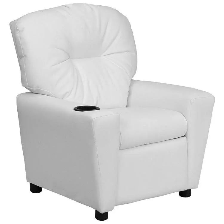 Flash Furniture Contemporary White Vinyl Kids Recliner with Cup Holder BT7950KIDWHITE