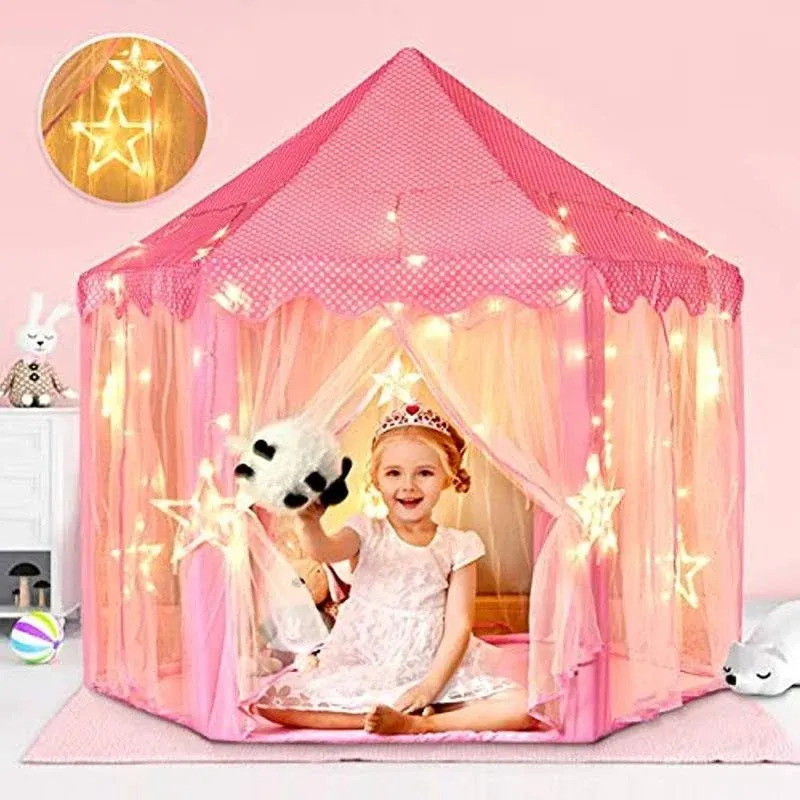 wilwolfer Princess Tent for Girls with Large Star Lights Kids Play Tent Large Space Playhouse for Children Indoor Games Toy & Gift for Kids Girls