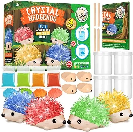 XXTOYS Crystal Growing Kit for Kids - 4 Vibrant Colored Hedgehog to Grow - Science Kits for Kids Age 6-8, Toys for Boys Age 8-12, Great Gifts Idea for 9 Year Old Girls, STEM Projects for Kids