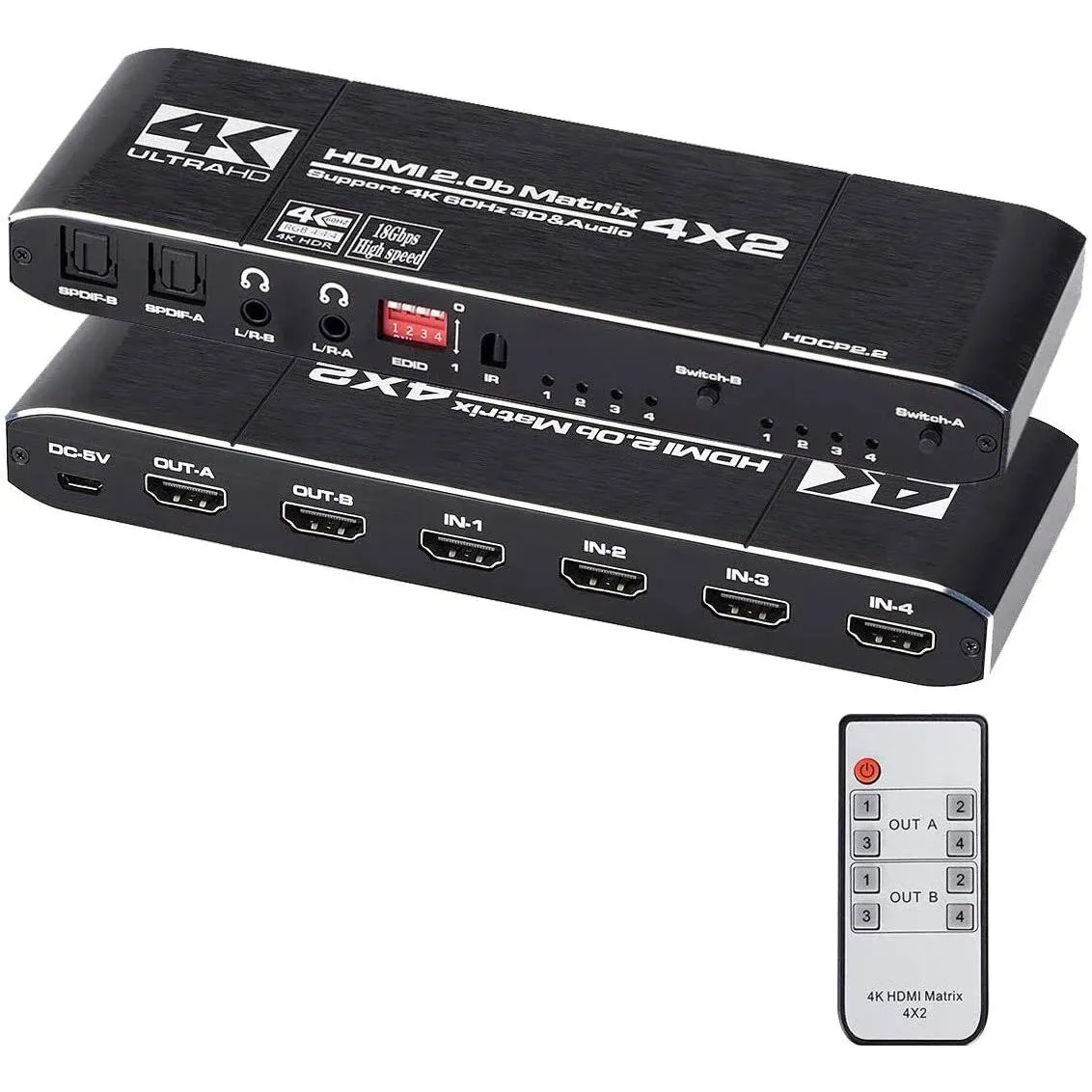 FERRISA 4x2 HDMI Matrix Switch,4 in 2 Out Matrix HDMI Video Switcher