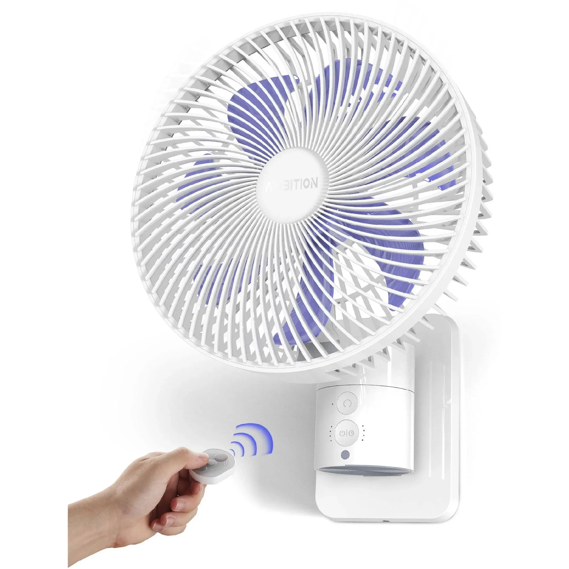 Airbition 8-Inch Small Wall Mount Fan with Remote, AC/DC(12V), 90Â°Oscillatin<wbr/>g,