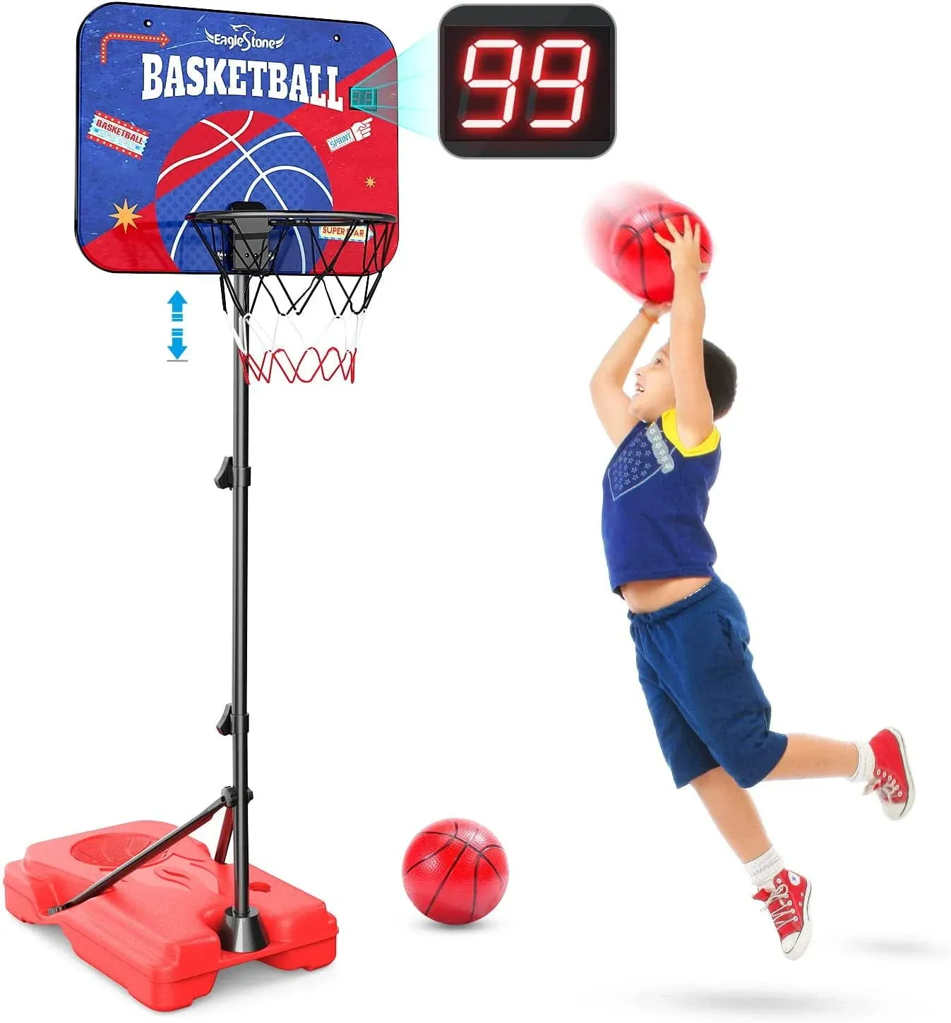 Kids Basketball Hoop with Electronic Scoreboard Adjustable Height 3.4ft-5.9ft...