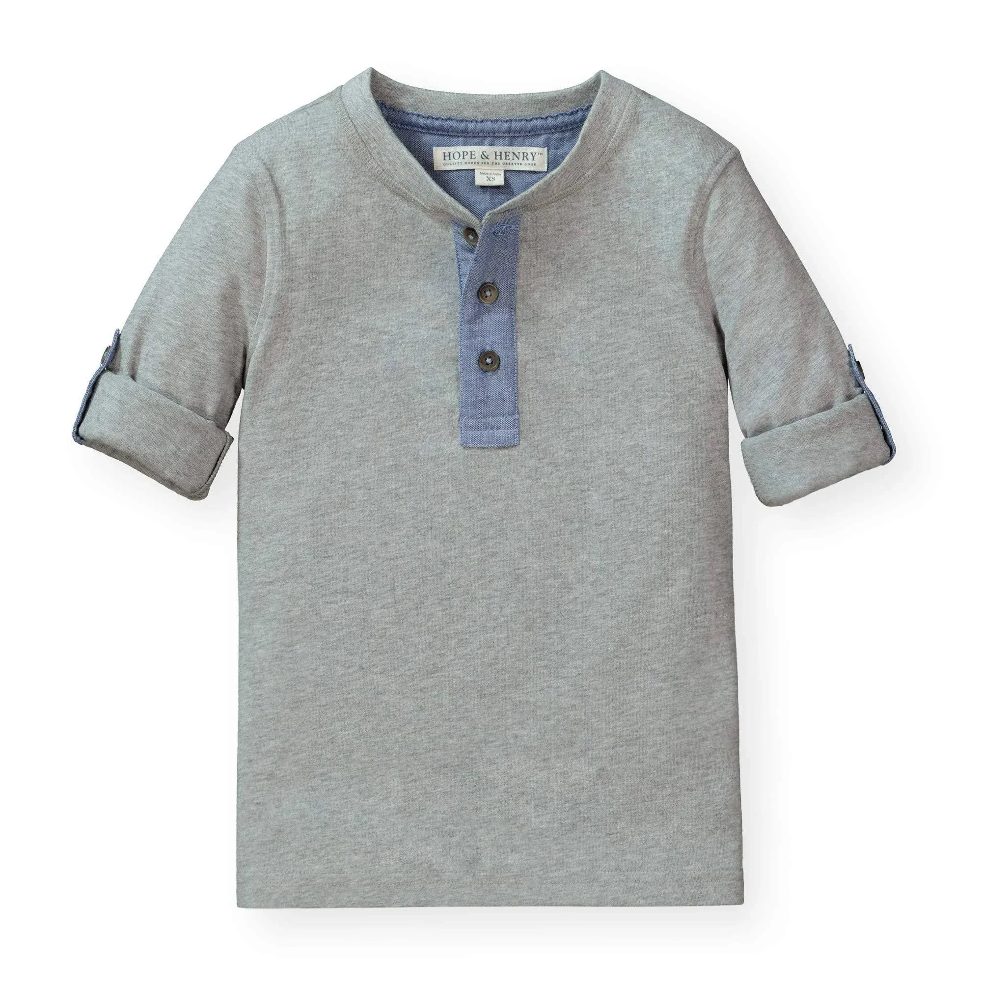 Hope & Henry Boys Henley Tee with Rolled Sleeves - Gray Heather