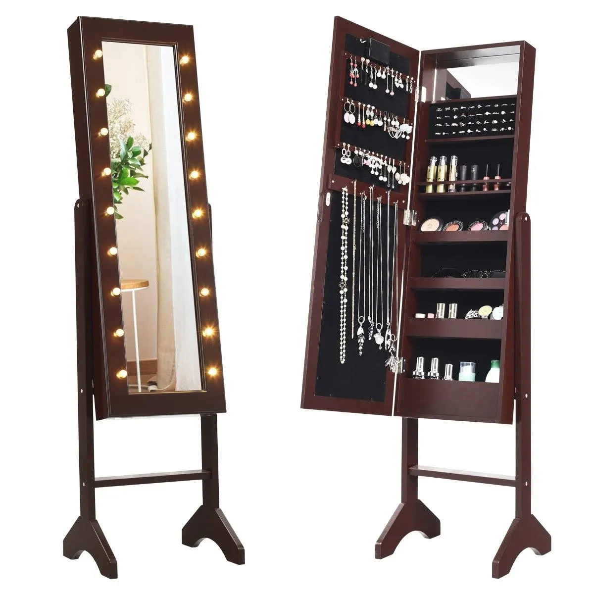 Costway Mirrored Jewelry Cabinet Organizer w/18 LED lights