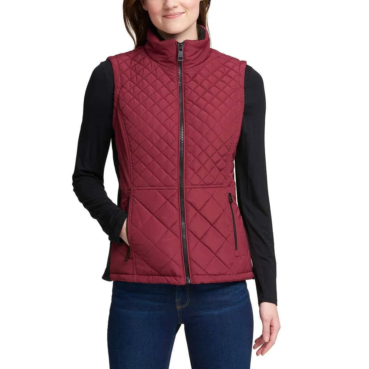 New Andrew Marc Ladies&#039; Quilted Vest Size Medium Red Beet Burgundy 