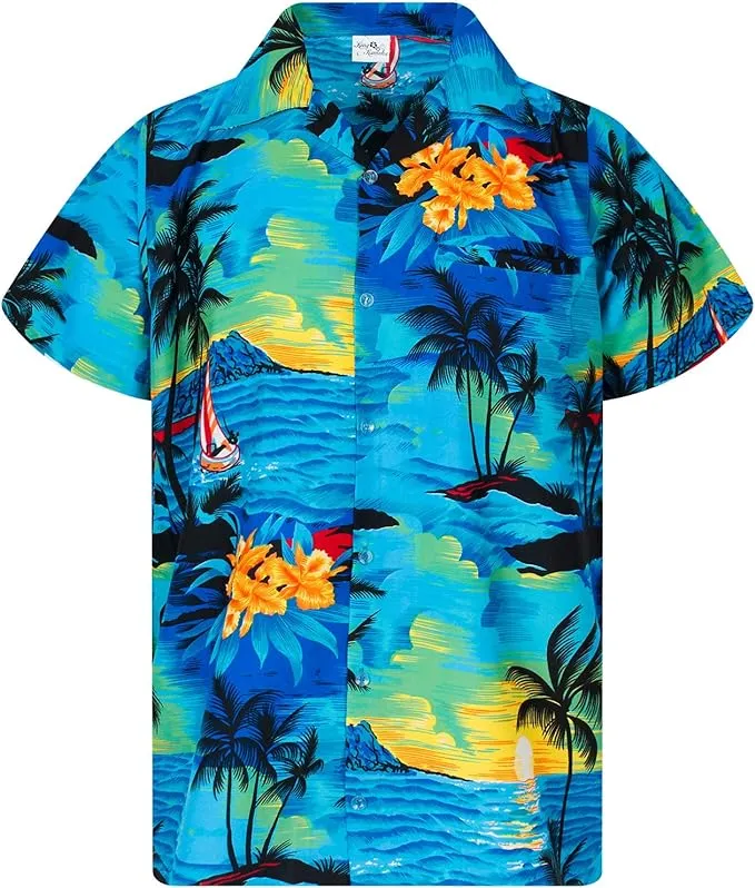 King Kameha Hawaiian Shirt for Men Funky Casual Button Down Very Loud Shortsleev