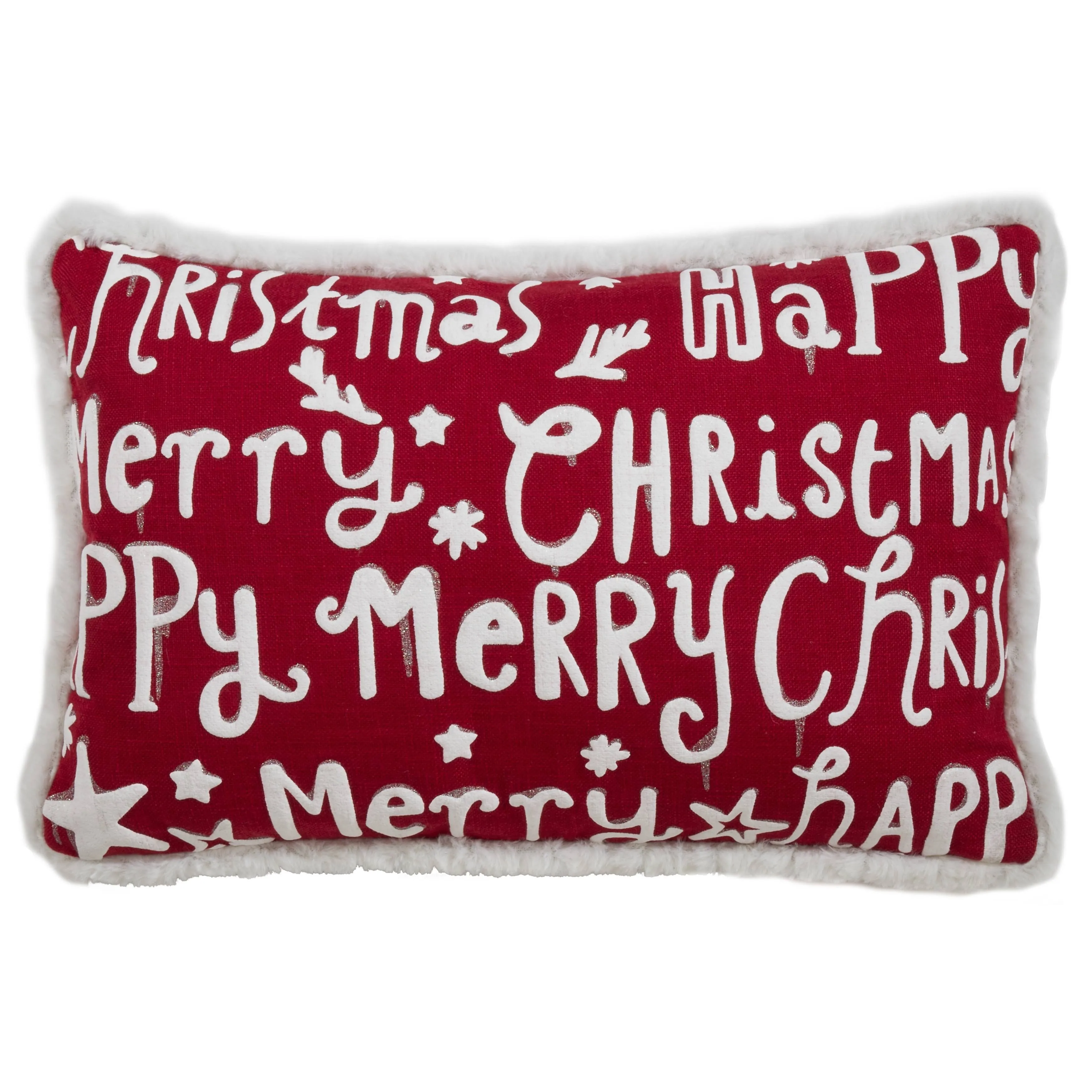 SARO LIFESTYLE Eira Collection Merry Happy Christmas Pillow Cover, 13"x20", Red