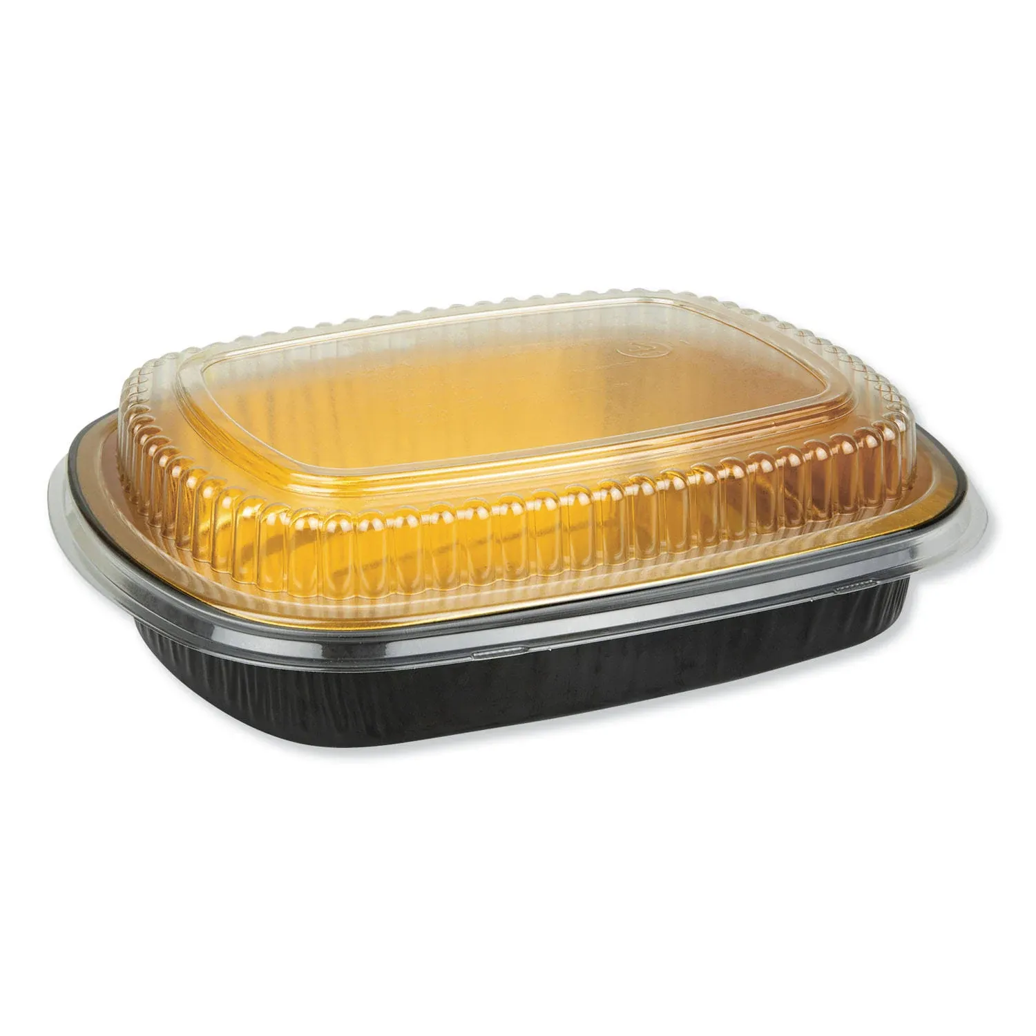 Durable Packaging Aluminum Closeable Containers, 47oz, 9.75 x 1.75 x 7.75 Black/Gold