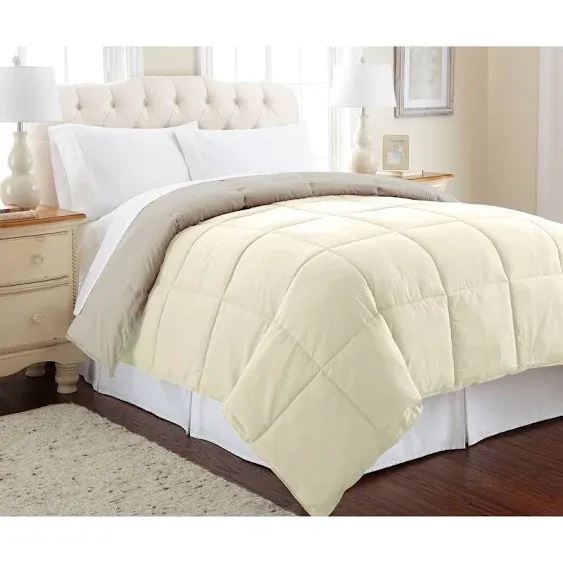 Modern Threads Down Alternative Microfiber Quilted Reversible Comforter & Duvet Insert - Soft, Comfortable Alternative to Goose Down - Bedding for All Seasons Oatmeal/Dusty Blue Twin