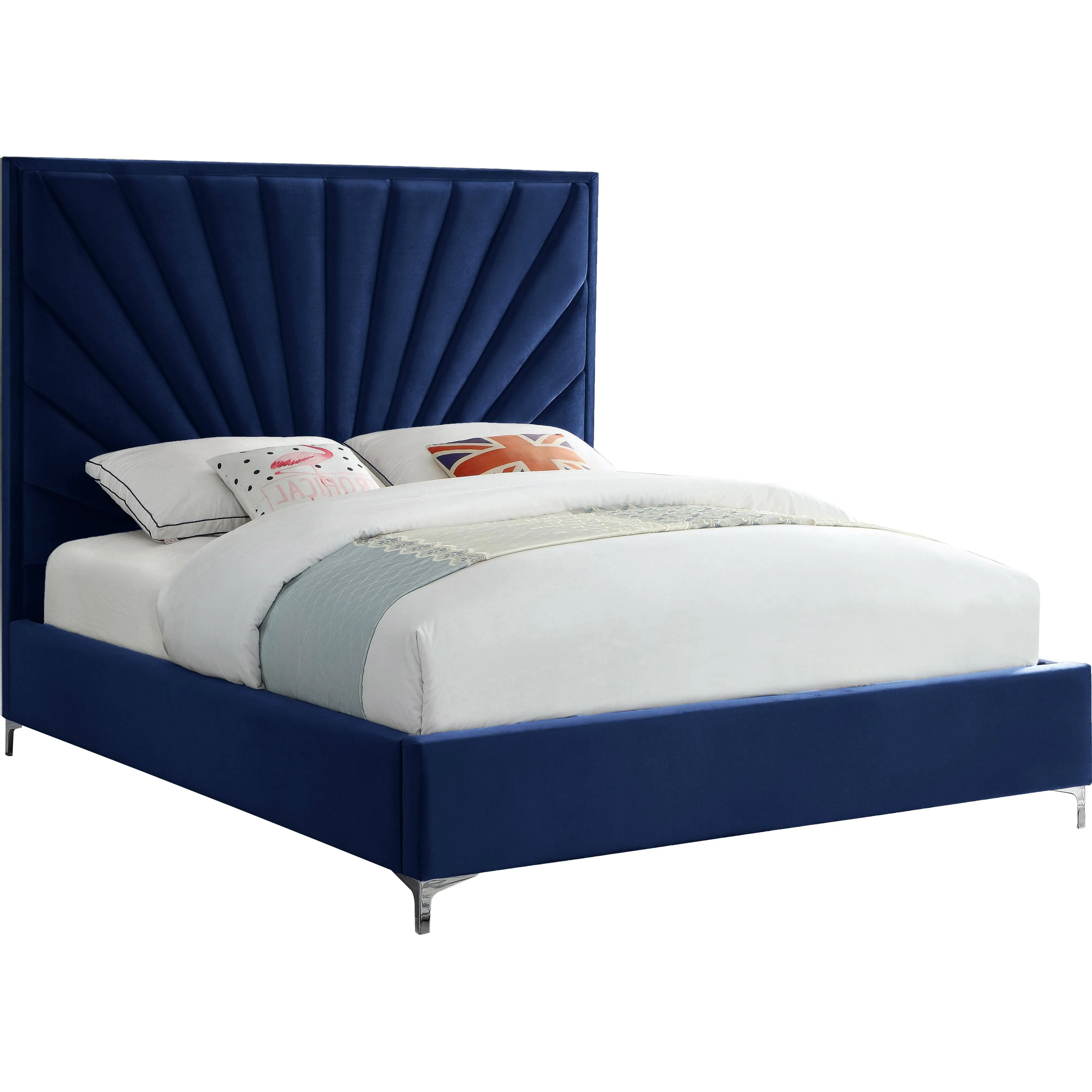 Meridian Furniture - Eclipse Velvet Queen Bed in Navy - EclipseNavy-Q