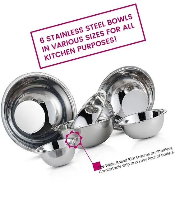 FineDine Stainless Steel Mixing Bowls (Set of 6)