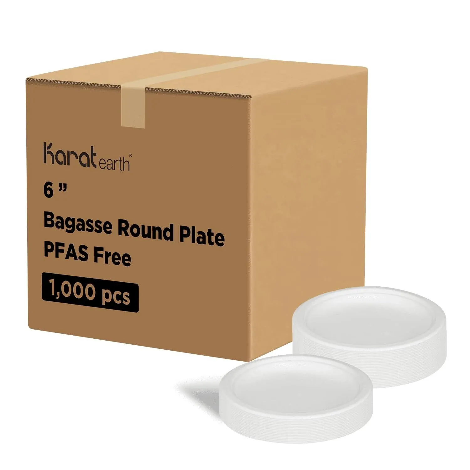 Karat Earth Bagasse Compostable Plates - Biodegradable, Natural, Microwaveable-Safe, PFAS-Free, 6-Inch, Case of 1000