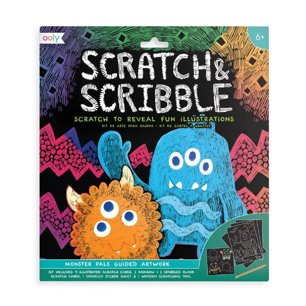 OOLY Scratch & Scribble Art Kit: Monster Pals - 10 PC Set