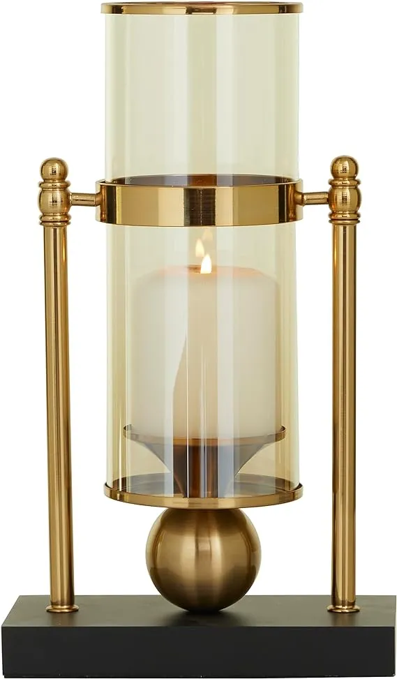 CosmoLiving by Cosmopolitan Metal Pillar Candle Holder with Metal Stand, 8" x 4" x 13", Gold