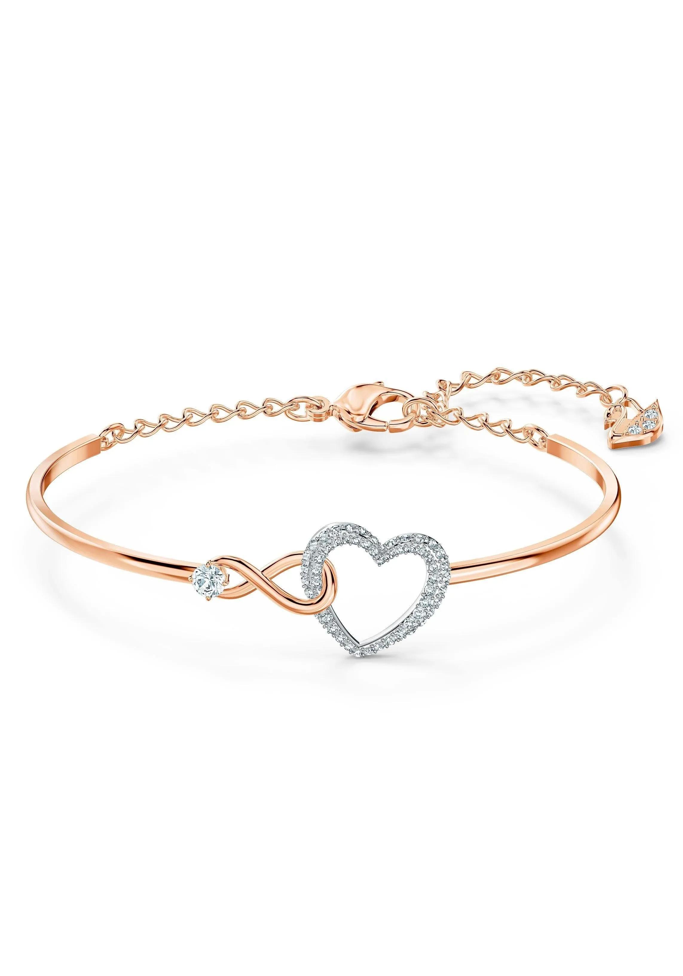 Swarovski Mixed Metal Finish White Infinity Heart Adjustable Bangle