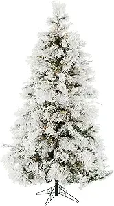 Fraser Hill Farm 6.5-Feet Pre-Lit Snow Flocked Snowy Pine Artificial Christmas Tree with Warm White LED String Lights, Full Silhouette, Realistic Foliage, Stand Included