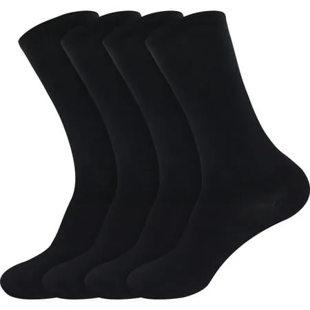 BambooMN Men s Rayon from Bamboo Fiber Moisture Wicking Luxury Antibacterial Casual Dress Mid-Calf Socks - Black - 4prs Size 6-10