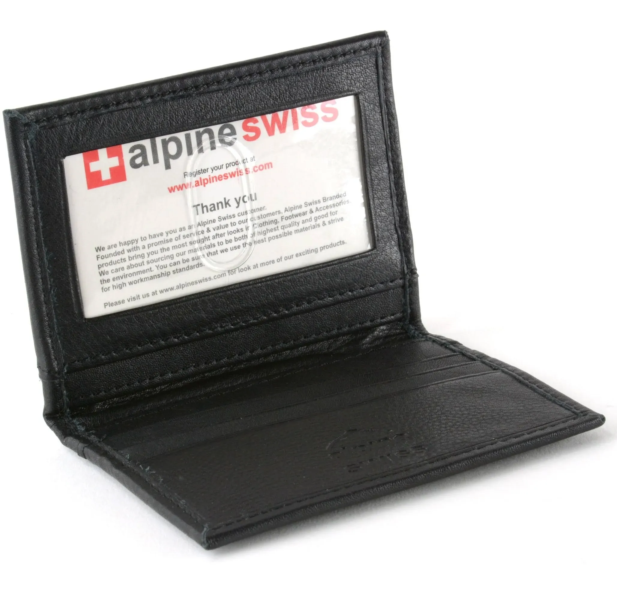 Alpine Swiss Thin Front Pocket Wallet Business Card Case 2 ID Window 6 Card Slot ...