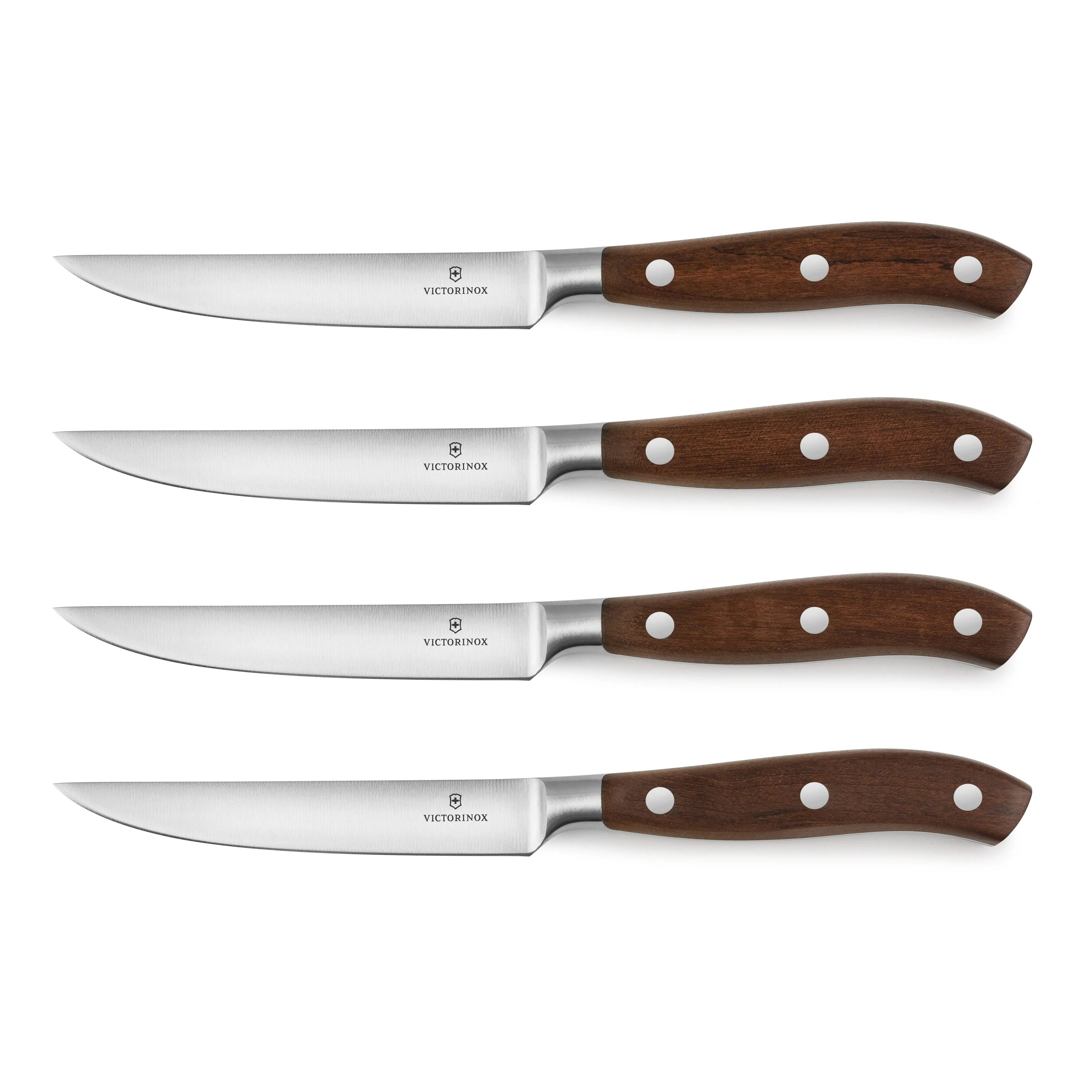 Victorinox 7.7240.4 Grand Maître Steak Knife Set Ideal for Slicing a Wide Variety of Steak Cuts Straight Blade in Rosewood, Set of 4