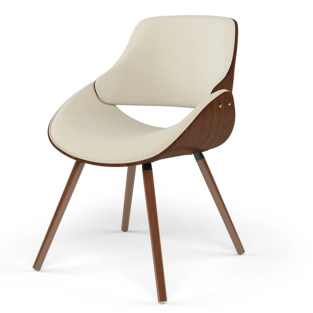 Simpli Home - Malden Mid Century Modern Bentwood Dining Chair with Wood Back in Faux Leather - Cream