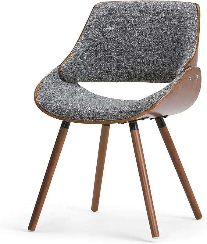 SIMPLIHOME Malden 18 Inch Mid Century Modern Bentwood Dining Chair with Wood Back in Grey Woven Fabric, For the Dining Room