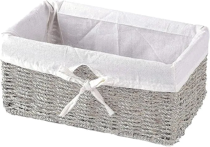 Vintiquewise(TM) Seagrass Shelf Basket Lined with White Lining