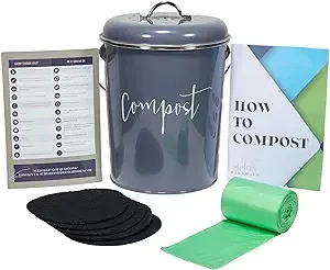 Compost Tumbler, Teal Kitchen Compost Bin Countertop, Indoor Compost Bin Kitchen, Compost Bucket Kitchen, Compost Bins, Compost Caddy, Counter Food Composter for Kitchen, Turquoise Compost Pail