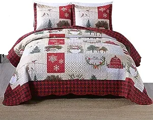 MarCielo 3 Piece Christmas Snowman Reversible Quilt Set