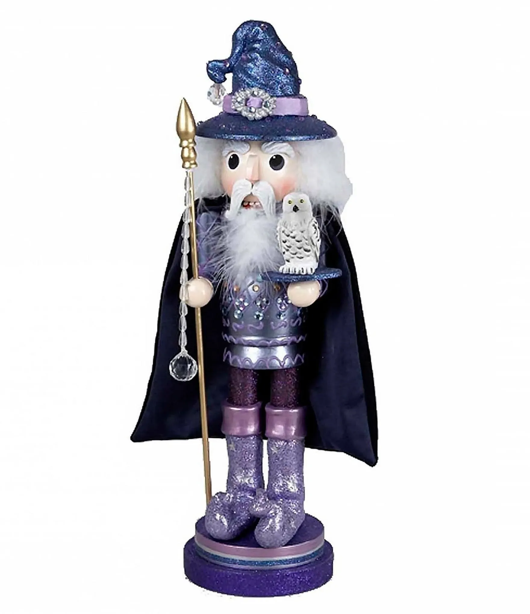 Kurt Adler Hollywood Nutcracker Collection, Wizard with Owl and Golden Staff, 18"