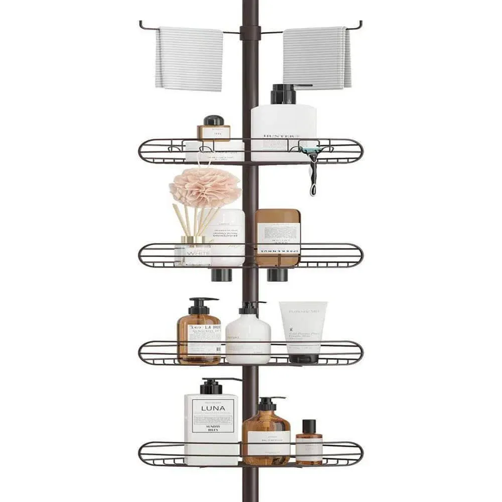 ALLZONE Corner Shower Caddy Tension Pole, 4-Tier Adjustable Shower Shelves, Rustproof Bathroom Shower Organizer Corner and Shower Racks for Inside Shower Storage,56 to 113 Inch Height, Oil Bronze