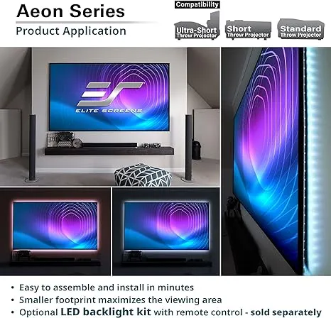 Elite Screens Edge Free Ambient Light Rejecting Fixed Frame Projection Projector Screen,Aeon CineGrey 3D Series, 150-inch 16:9 for Home Theater, Movie and Office Presentations AR150DHD3