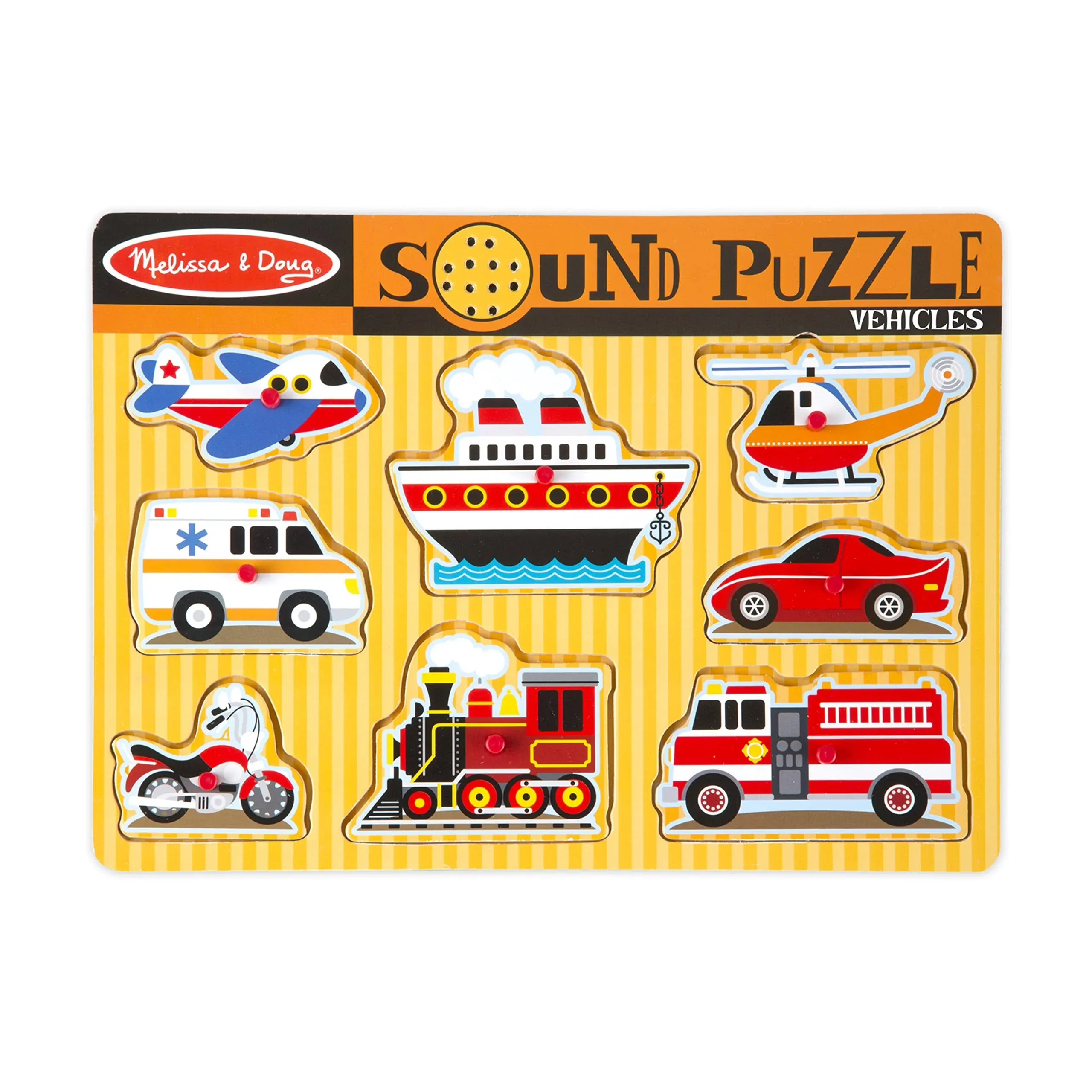 Melissa & Doug Vehicles Sound Puzzle - Wooden Peg Puzzle with Sound EF