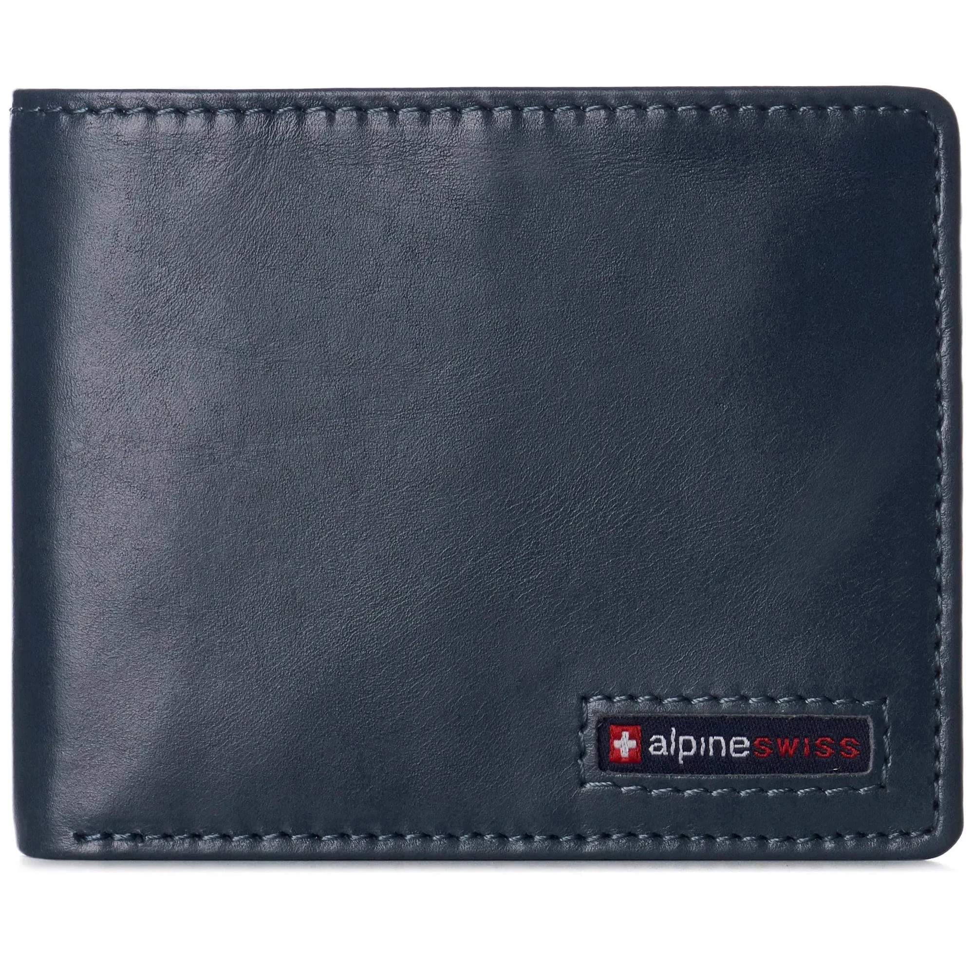 Alpine Swiss Mens Leather RFID Bifold Wallet 2 ID Windows Divided Bill Section