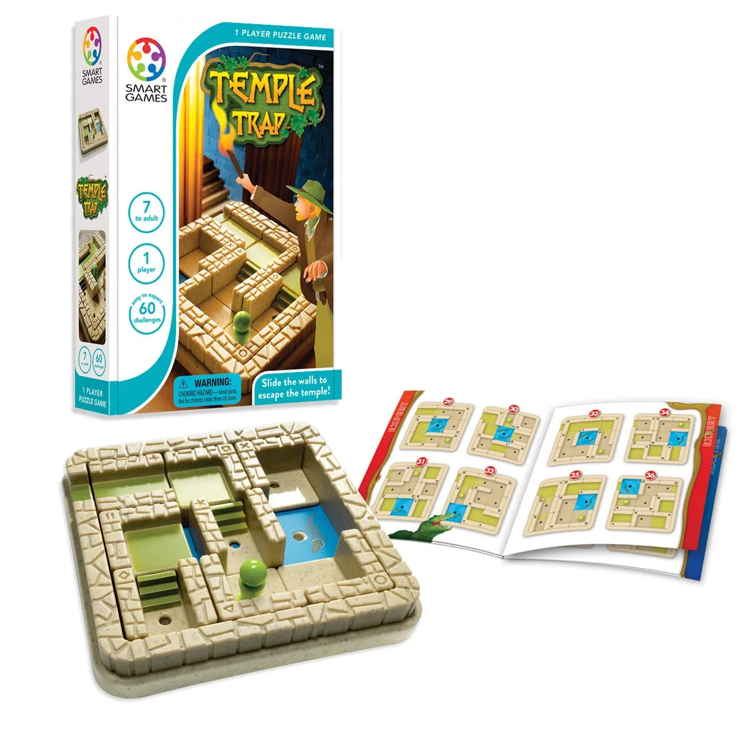 SmartGames Temple Trap Cognitive Skill-Building Travel Game with Portable Case Featuring 60 Challenges for Ages 7 - Adult