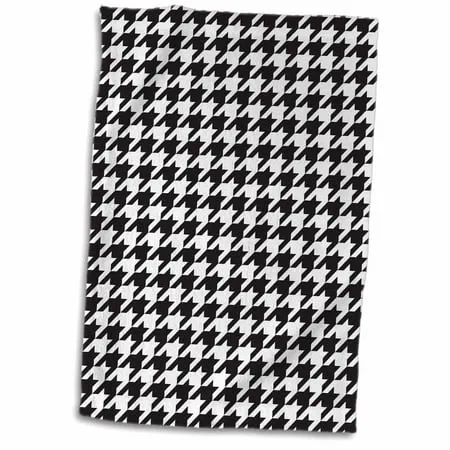 3D Rose Black and White Classic Preppy Houndstooth Pattern Hand Sports Towel 15 x 22