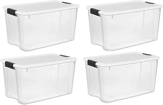 Large 70 Qt Clear Base Ultra Latch Storage Container Box Tote (4 Pack)