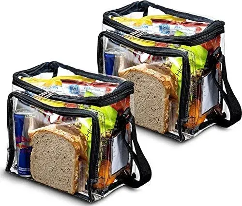 SP HOME GOODS Clear Tote Bag Stadium Approved Lunch Bag for Men and Women with Adjustable Shoulder Strap, Mesh Pockets, Zipper Closure (Black 2 Pack)